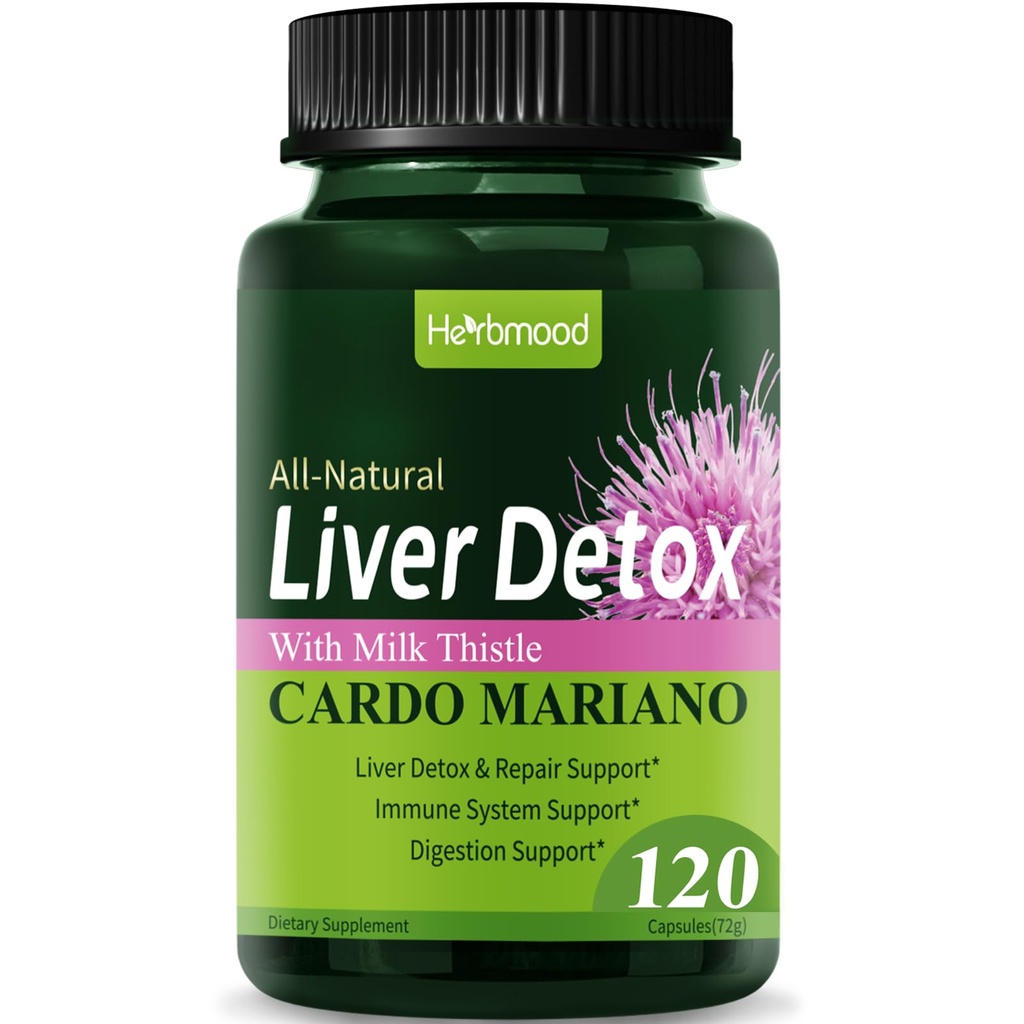 Silymarin Milk Thistle Liver Detox Capsules for Fatty Liver, Alcachofa y Cardo Mariano con Silimarina para el Higado Graso, Liver Cleanse Detox &amp; Repair Formula w/Artichoke Extract. 120Count