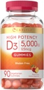 Carlyle Vitamin D3 Gummies ← 5000 iu Silencio 90 Conde ← Peach Flavored Gummy ← High Potency for Adults  Vegetarian, Non-GMO, Gluten Free Supplement