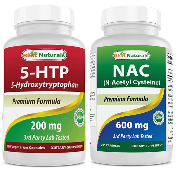 Best Naturals 5-HTP 200 mg " NAC - N Acetyl Cysteine 600 mg