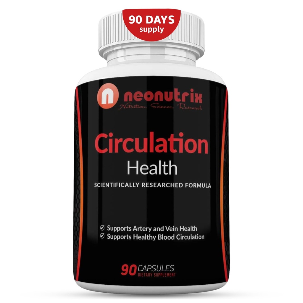 Círculo de sangre Suplemento de Salud Veinte y Arteria - L-Arginina, Ginger Root, Hawthorn & Diosmin Cardiovascular Supplement - Natural Circulation Supplements - 90 Capsules by Neonutrix