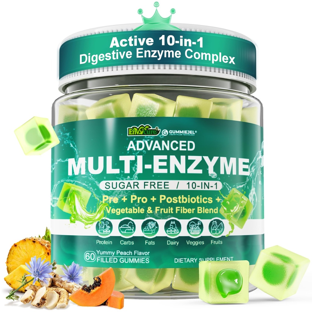 Digestive Enzymes Gummies for Women ' Men, Multi-Enzymes with 90Billion CFU Probiotics and Prebiotics & Postbiotic, Vegetable " Fruit Fiber Blend, Super Enzymes for Digestive " Gut Health,Immune,60Cts