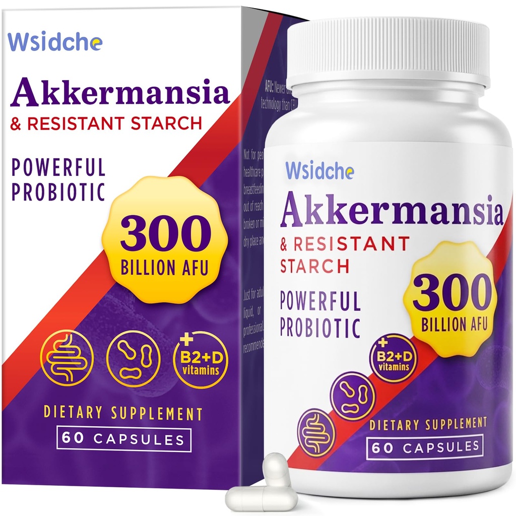 300 Billones AFU Akkermansia Probiótico Silencio GLP-1 Suplemento para Hombres Mujer, Akkermansia Muciniphila para GLP-1, Digestivo, Gut, Immune, Enhances Gut Función de Lining Digestivo, Akka Superbióticos - 60 Caps