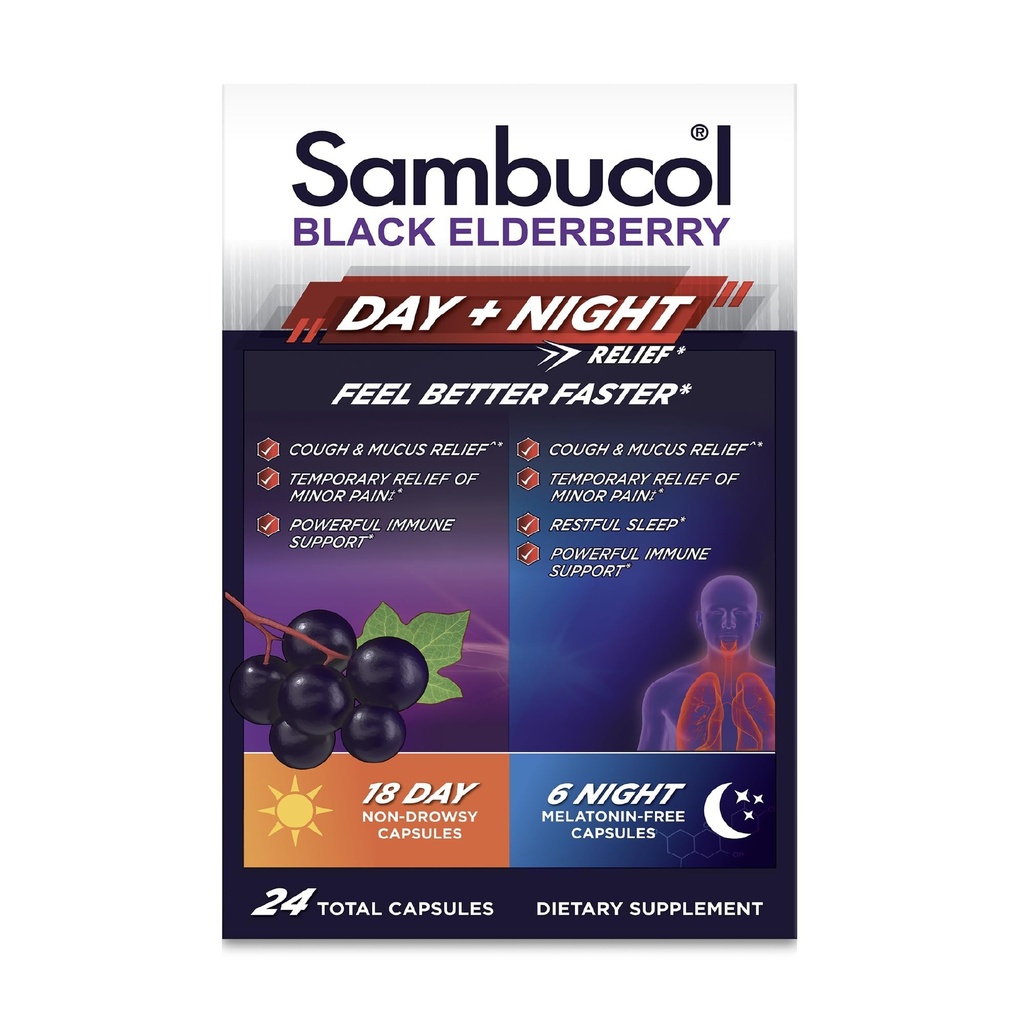 Sambucol Black Elderberry Day & Night Relief - 24 Capsules, 1 Pack