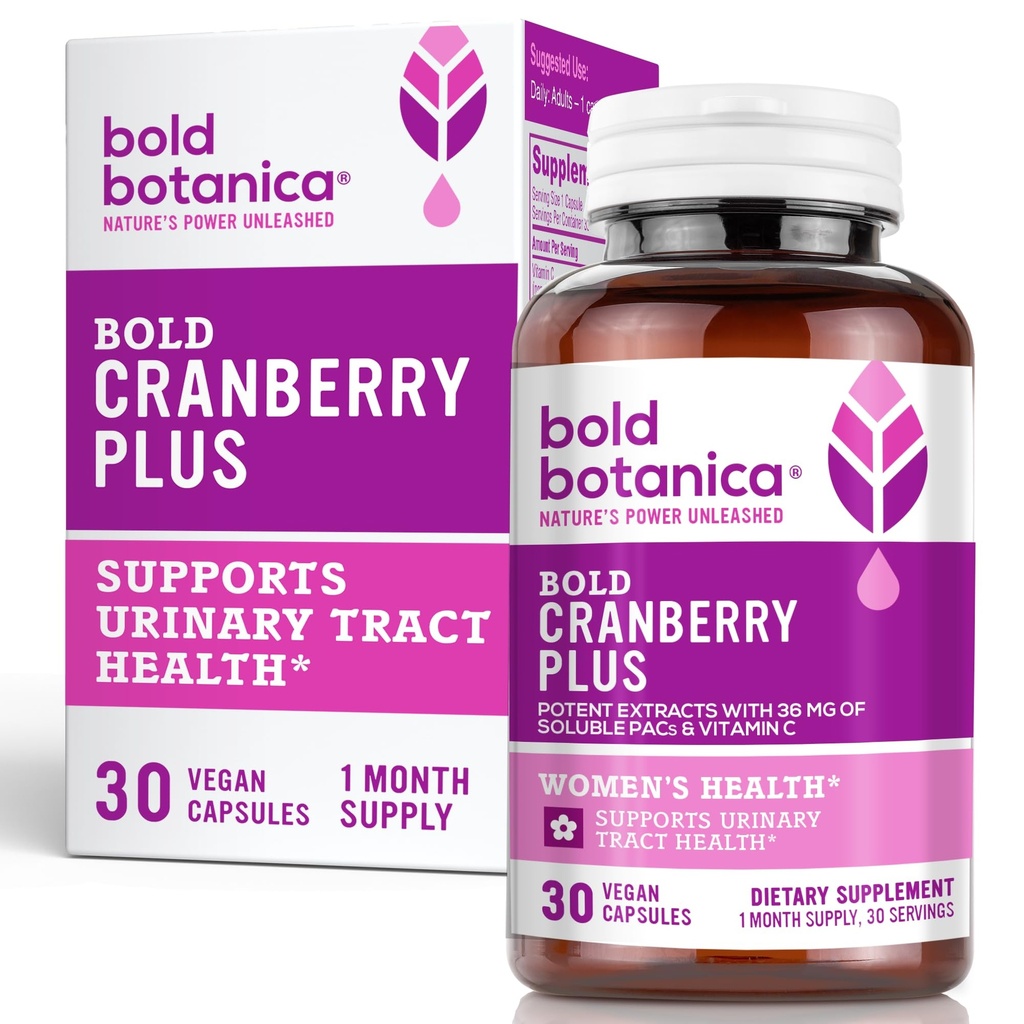 Bold Cranberry Plus – 36 mg PAC – 100% Soluble PAC– UTI UTI de apoyo a las píldoras de arándano para hombres de mujeres – con vitamina C no GMO – 30 cápsulas veganas