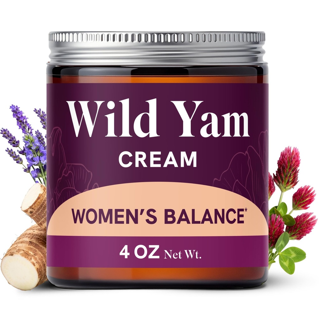 Crema de Yam Salvaje para el Equilibrio de Hormonas ← 3450mg Wild Yam for Herbal Menopause " PMS Support Enriched with Vitex, Black Cohosh, Lavender " Más ← Estrogen " Progesterone Free Balancing Cream ← 4 Oz.