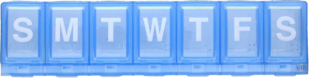 Planificador semanal de píldoras de 7 días, caja de medicina, caja de organizadores de vitaminas, grandes compartimientos de bloqueo para medicamentos de prescripción segura y prevenir la eliminación accidental, azul