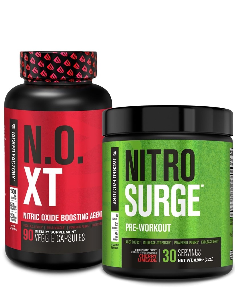 Chaquetas de fábrica Pre Workout Stack - N.O XT Nitric Oxide Booster &amp; NITROSURGE High Energy Pre Workout Fuel
