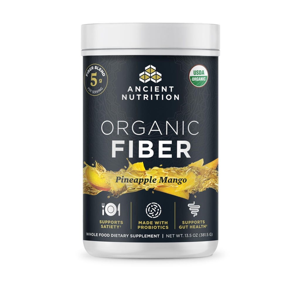 Nutrición antigua Polvo de fibra orgánica, mango de piña, fibra soluble de Acacia & Konjac Root, soporta salud digestiva, reduce el rubor, 13.5 oz