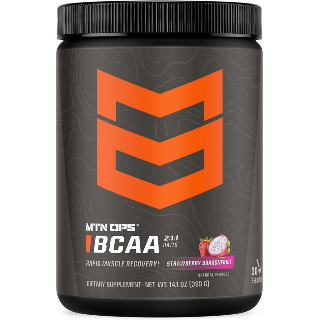 MTN OPS BCAA 2:1:1 Aminoácidos Suplemento Polvo para la recuperación rápida del músculo " Reparación con cero azúcar " Gluten Free (30-Serving Tub, Strawberry Dragonfruit)