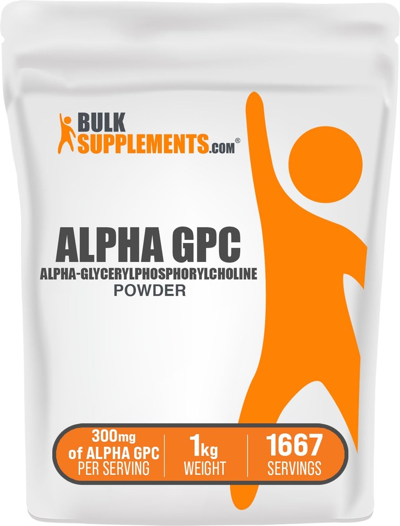 BulkSupplements.com Alpha GPC Powder - Suplementos de línea, Alpha GPC 300mg - Sin sabor, 600 mg por servicio, 1kg (2,2 libras) (Pack of 1)