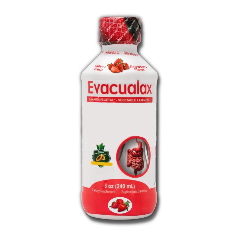 Laxante líquido de Senna para adultos &amp; niños - Sabor de fresa, hoja de sena natural & Prune - Suavedor de heces para alivio del estreñimiento - Syrup herbal para soporte de bolos, limpieza digestiva - 8oz