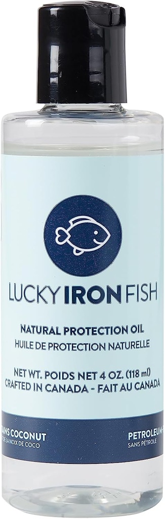 Lucky Iron Life ® Natural Protection Oil, 4oz - Aplica a tu pescado de hierro o hoja de suerte para mantener, proteger y prevenir la óxido - Vegan, Hecho con aceites de coco puro &amp; limón