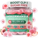 Akkermansia Probiotics Gummies with Prebiotics Fiber, 300 Billion AFU Akkermansia Muciniphila, with Polyphenol Fruits, Resistant Starch, Vitamina A D3 B2 for Metabolism, Digestive & Gut Health, 1Pack