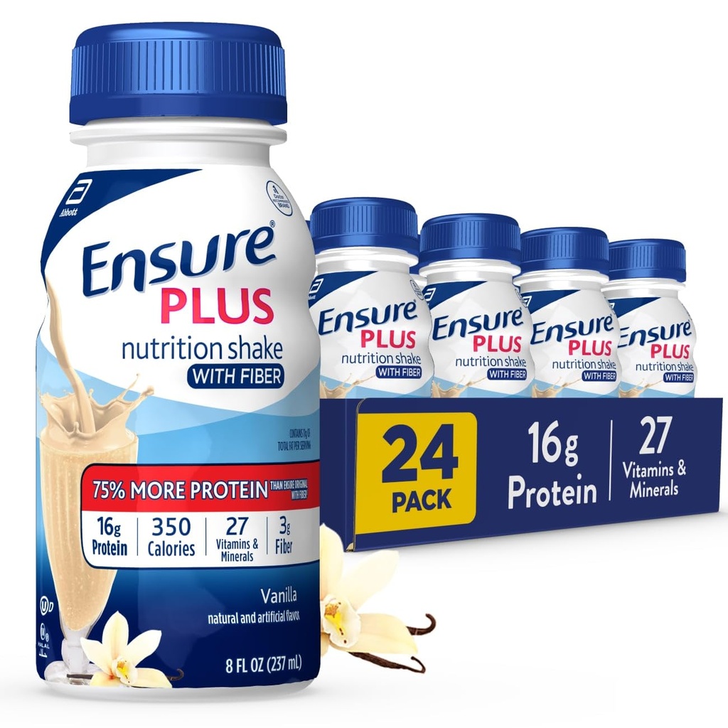 Agitación de la nutrición de vainilla con fibra ← Meal Replacement Shake  durable Listo para beber Silencio 16g Proteína y 27 vitaminas y minerales latitud 8 fl oz - 24 Pack