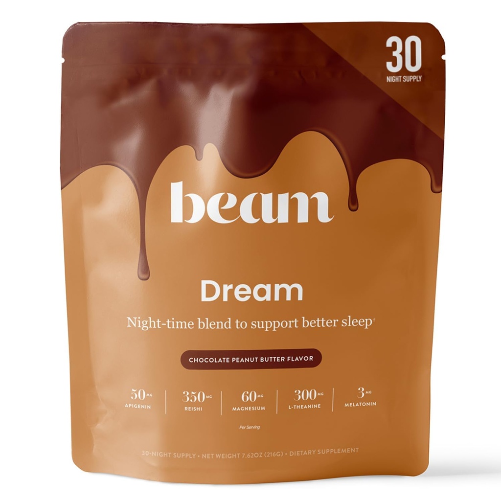 Beam Dream Sleep Powder, L-Theanine, Apigenin, Reishi y Magnesium, Third Party Tested Natural Sleep Aid &amp; Sleep Supplement for Deep Sleep, Relax and Recovery, Natural Sleep Support, 30 Servings