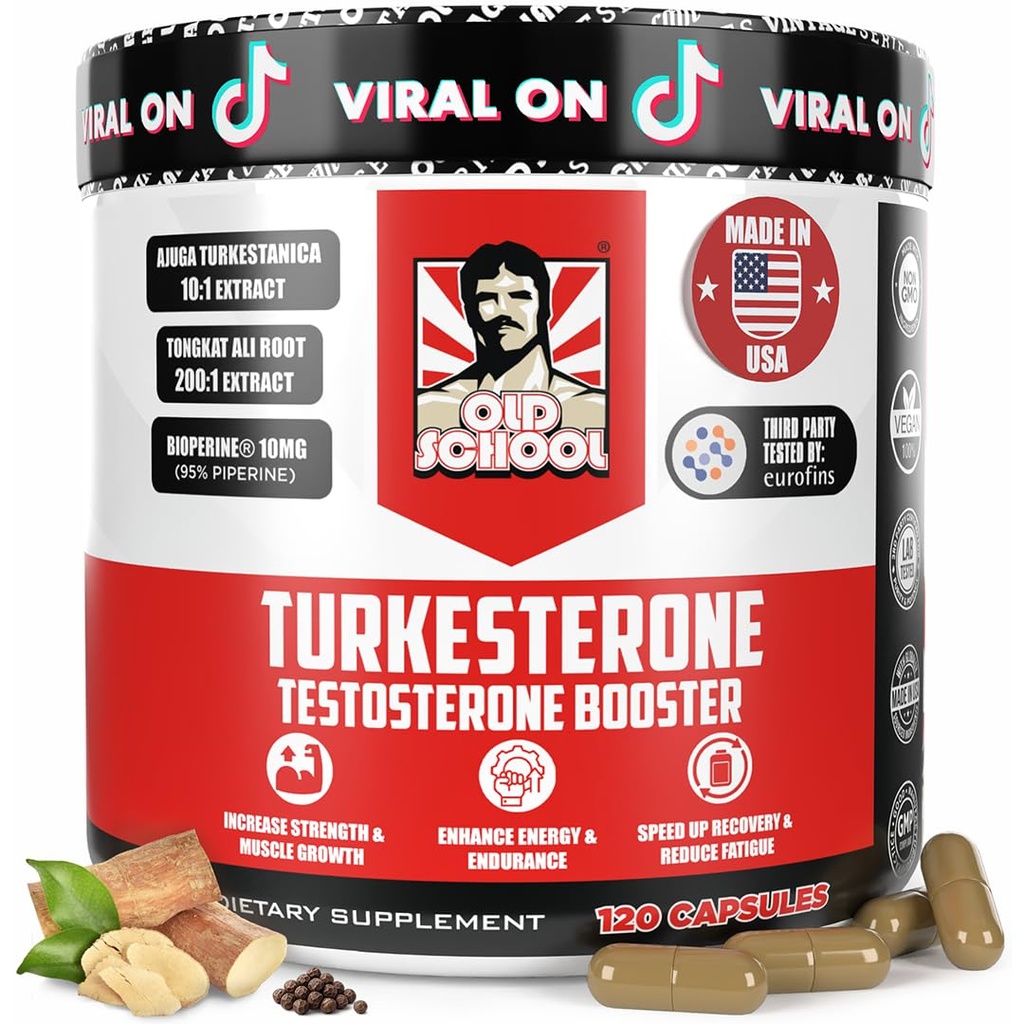 Antiguos laboratorios escolares Suplemento de testosterona para hombres – Max Potency Tongkat Ali con BioPerine® para Max Absorción, soporta músculo, fuerza, recuperación, conducción & resistencia – Turkesterone, 120 cápsulas
