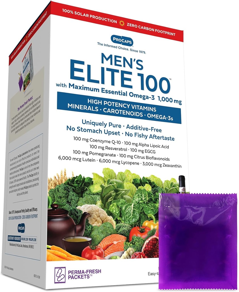 Multivitamina ANDREW LESSMAN - Elite-100 masculino con Omega Máximo Esencial-3 1000 mg 30 Packets – Nutrientes de Potente, Vitaminas Esenciales, Minerales, Fitonutrientes y Carotenoides. No hay aditivos