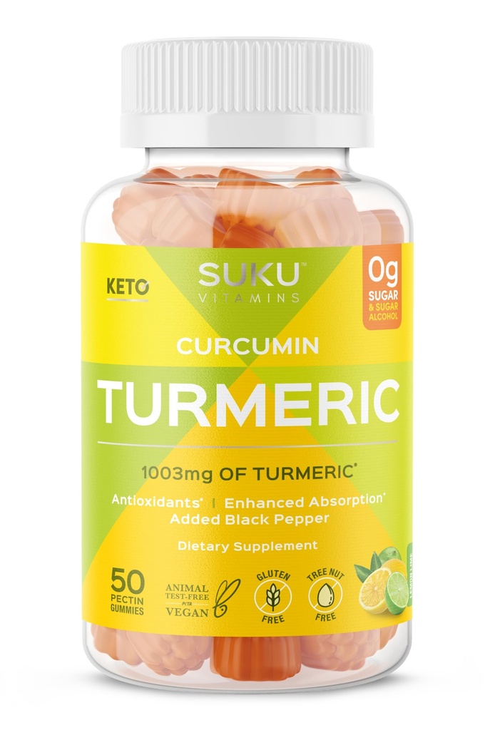 SUKU Turmeric Curcumin Sugar Gummies gratis con 1003mg de Turmeric - Black Pepper Protege el hígado, mejora la digestión, respuesta de inflamación " salud conjunta – limón sabor (50 Gummies)