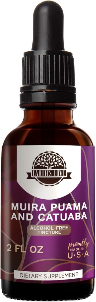 Amor de la Tierra - Muira Puama y Catuaba Extracto herbario libre de alcohol Tintura, Superconcentrado (Ptychopetalum Olacoides y Trichilia catigua, Erythroxylum vacciniifolium) Hierbas secas (2 Fl Oz)