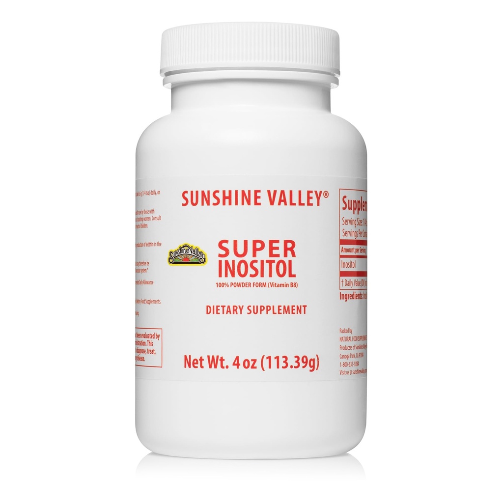 Sunshine Valley® Super Inositol, vitamina B8 Powdered Suplemento dietético, suplemento natural de fertilidad PCOS, equilibrio hormonal y función de ovario saludable Apoyo - 4 oz