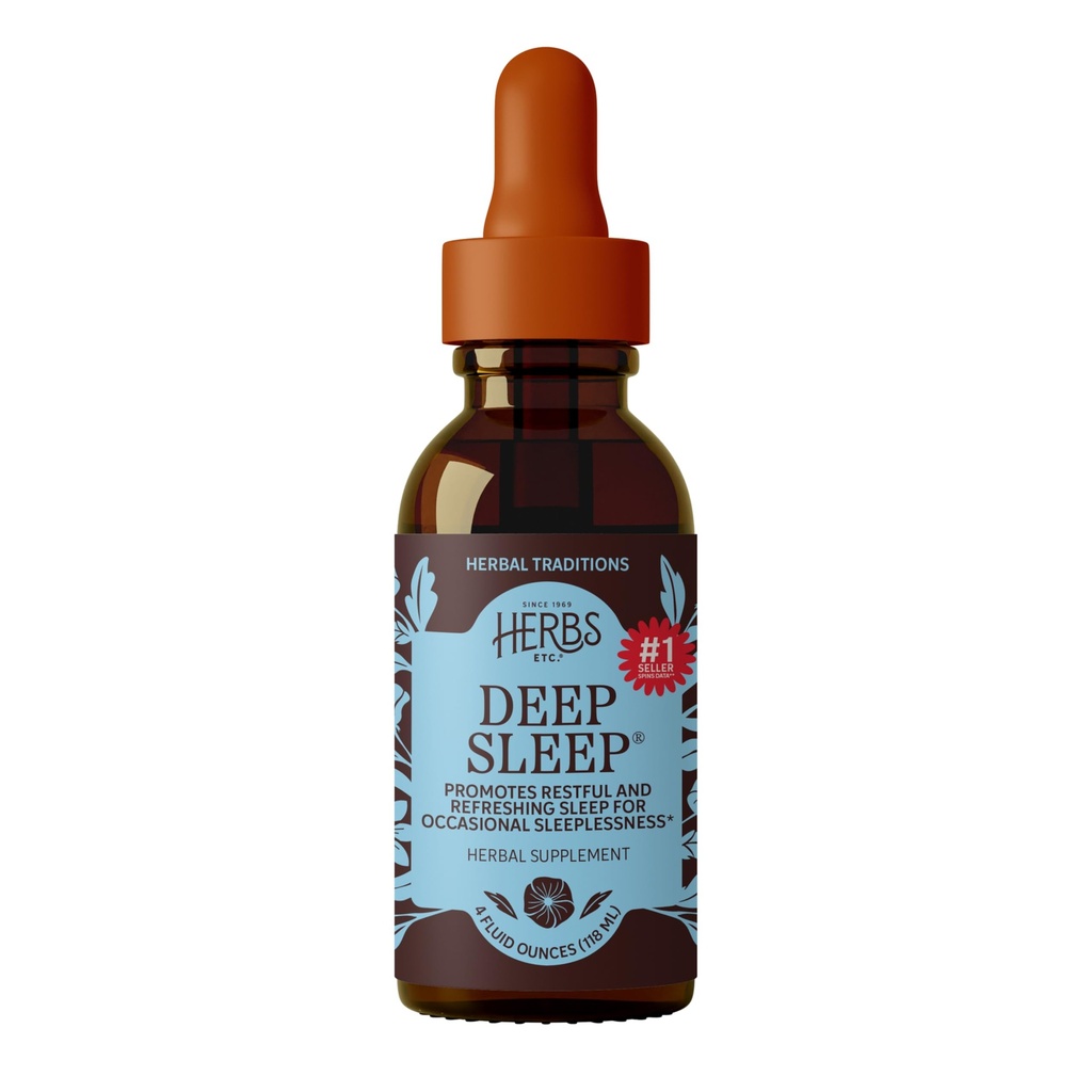 Herbs Etc. Deep Sleep Classic Liquid Extract - Suplemento herbal para el sueño natural y suave - Suplemento de sueño retorcido con Pasionflower, Chamomile &amp; Lemon Balm - 4 fl oz (157 Servings)