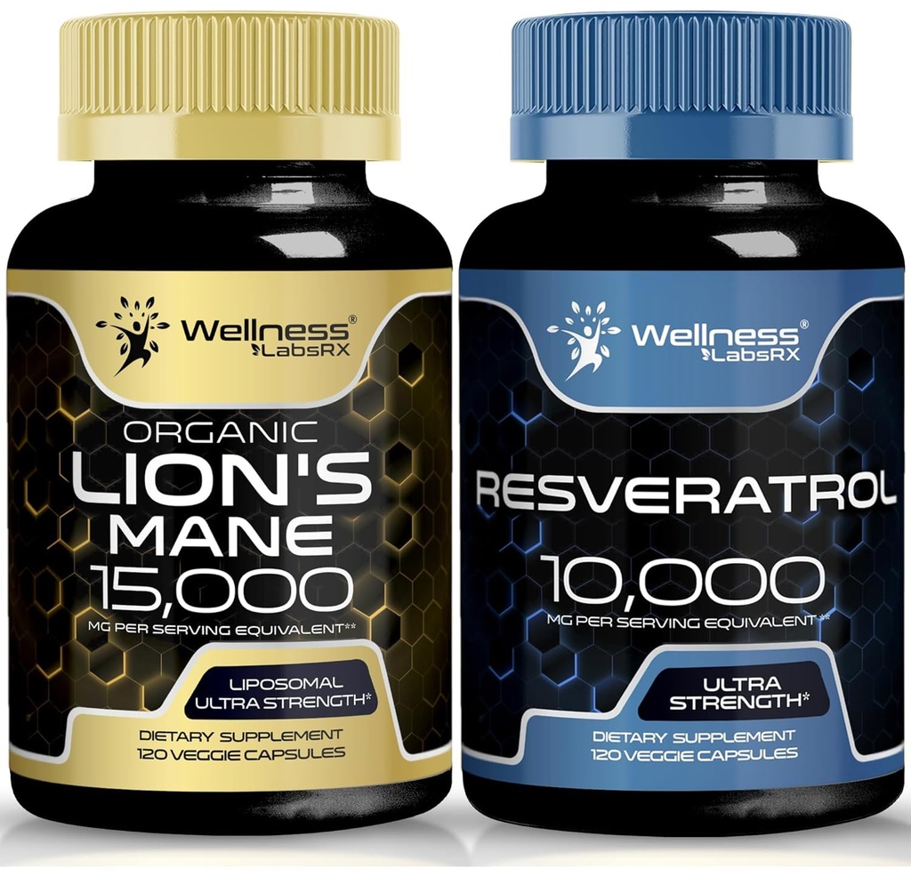 WELLNESS LABSRX Resveratrol Capsules 10000 - Lions Mane Suplemento cápsulas
