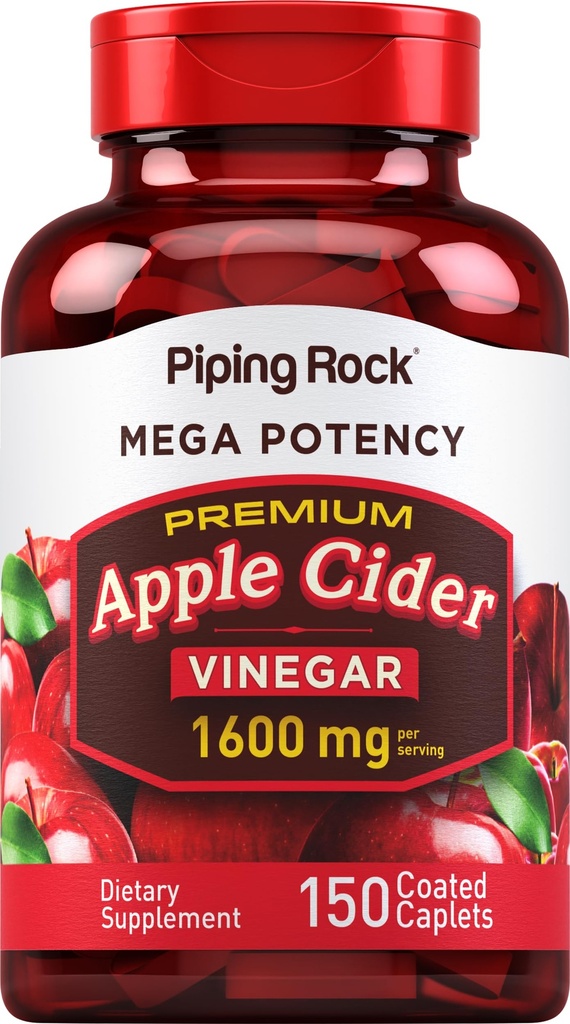 Piping Rock Apple Cider Vinegar Capsule Caplets Silencio 1600mg Silencio 150 Pills ← High Potency ← Extra Strength ACV Supplement TEN Vegetarian, Non-GMO, Gluten Free
