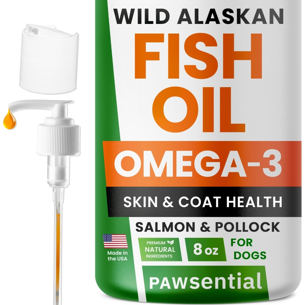 Omega 3 aceite de pescado para perros &amp; gatos - Hecho con aceite de salmón de Alaska silvestre; suplemento de aceite de pescado líquido para mascotas con Omega 3 EPA+DHA ácidos grasos; Ingredientes reales, sabor real - Confiado por los veterinarios!