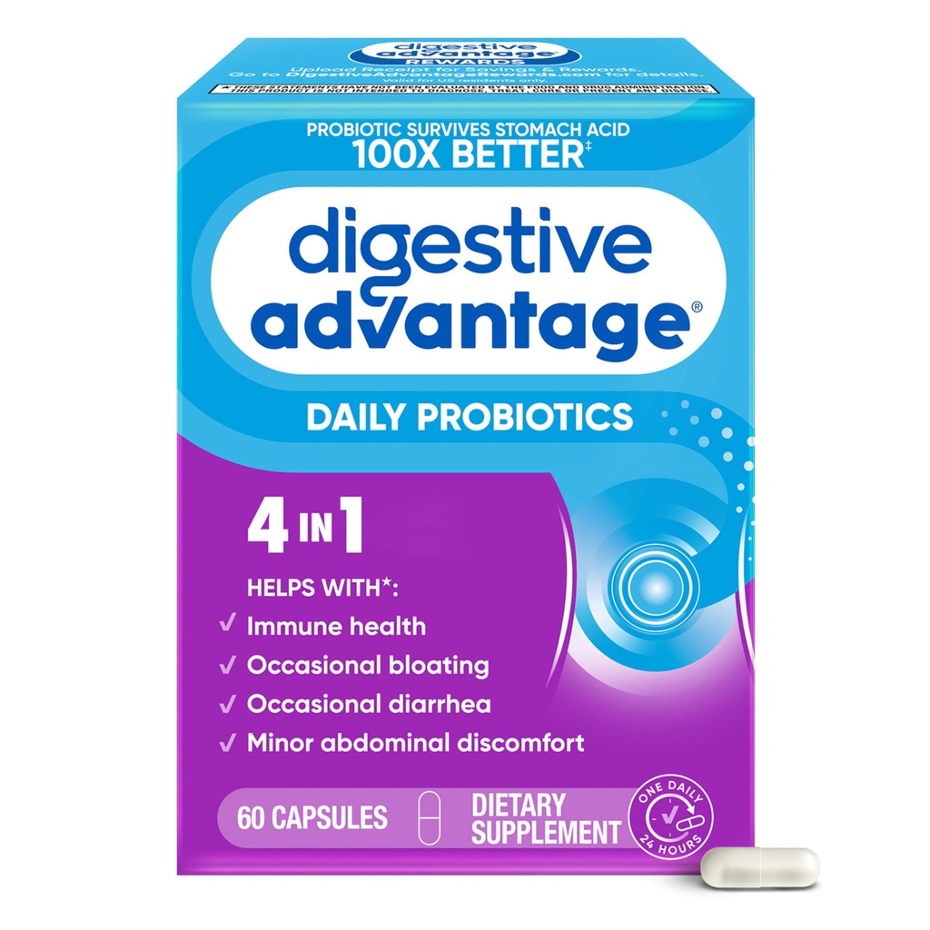 Beneficios Digestivos Probióticos para la Salud Digestiva, Probióticos Diarios para Mujeres Hombres, Apoyo Gut Health, Bloating ocasional & Diarrea, Menor Descomfort Abdominal, &amp; Apoyo Inmunitario, 60ct Capsules