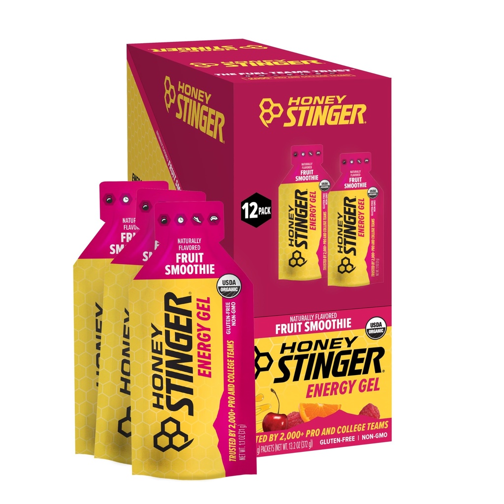 Honey Stinger Organic Fruit Smoothie Energy Gel, Gluten Free &amp; Caffeine Free, para el ejercicio, funcionamiento y rendimiento, Sports Nutrition for Home &amp; Gym, Pre and Mid Workout, 12 Pack, 13.2 Ounce