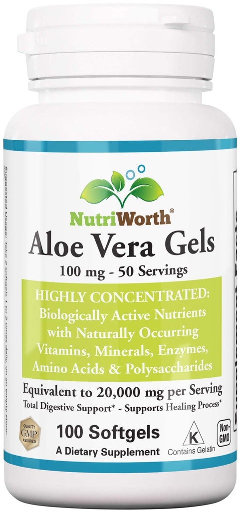 Suplemento de Aloe Vera (100 Softgels) 20,000mg Equivalencia de Gel puro – Hecho con Aloe Vera orgánica