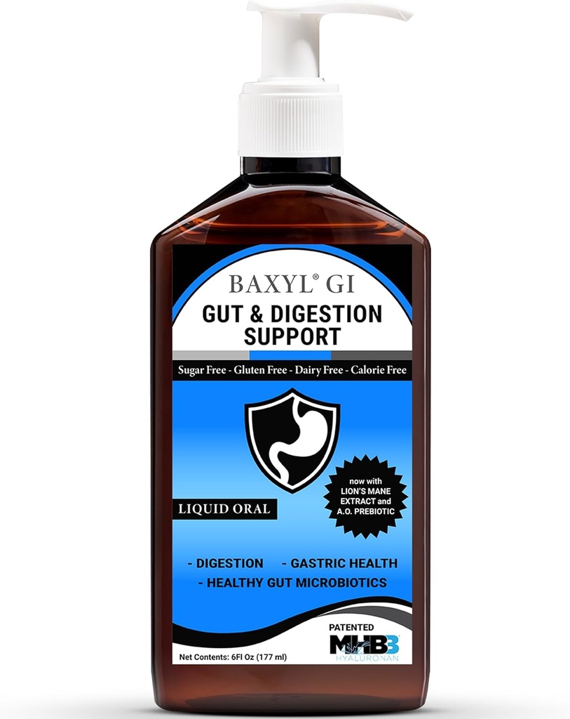 BAXYL® GI - Digestion, Digestive Aid & Stomach Relief - GERD (Acid Reflux), IBS, Crohn’s - (Patented Formula, Organic, Vegan, Made in USA) | 36 Day Supply - 6 Fl oz