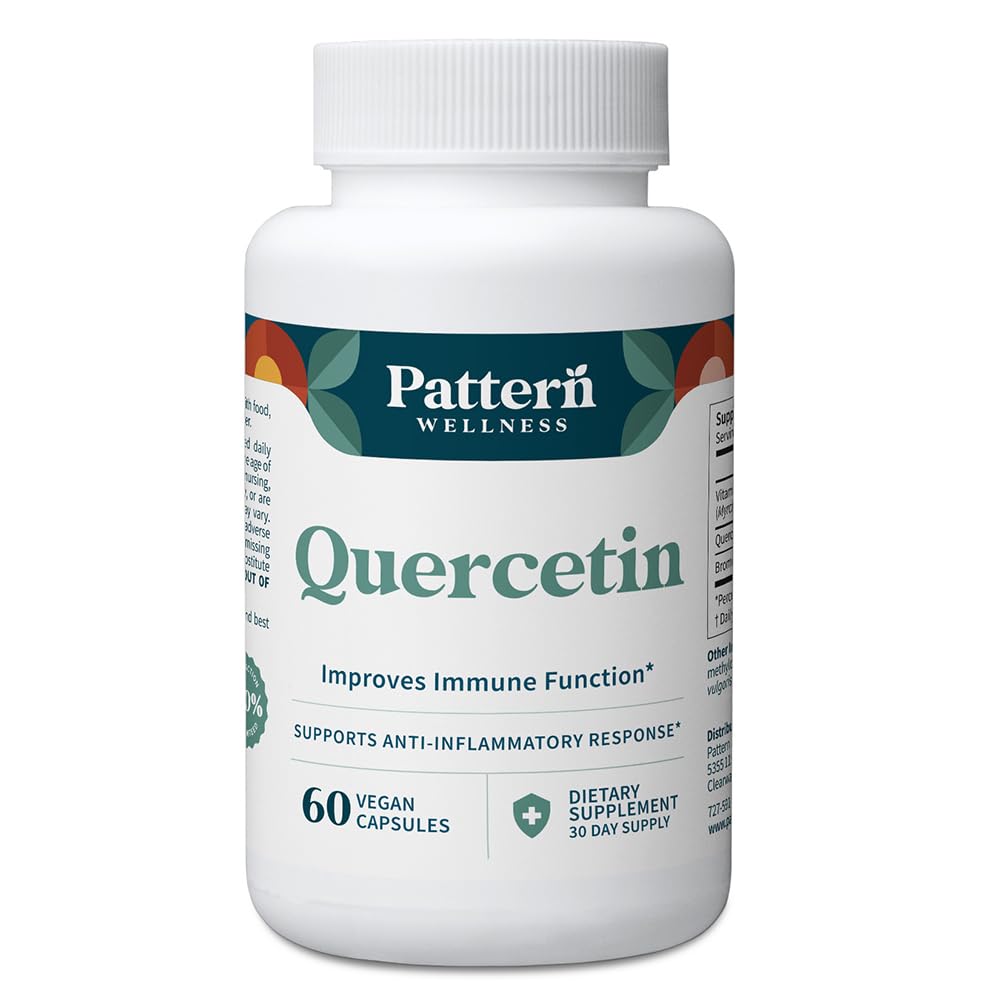 Pattern Wellness Quercetin Suplemento con Bromelain - Función Inmuna &amp; Apoyo a la Salud Celular - Antioxidante &amp; Whole Body Wellness - 60 cápsulas Vegan