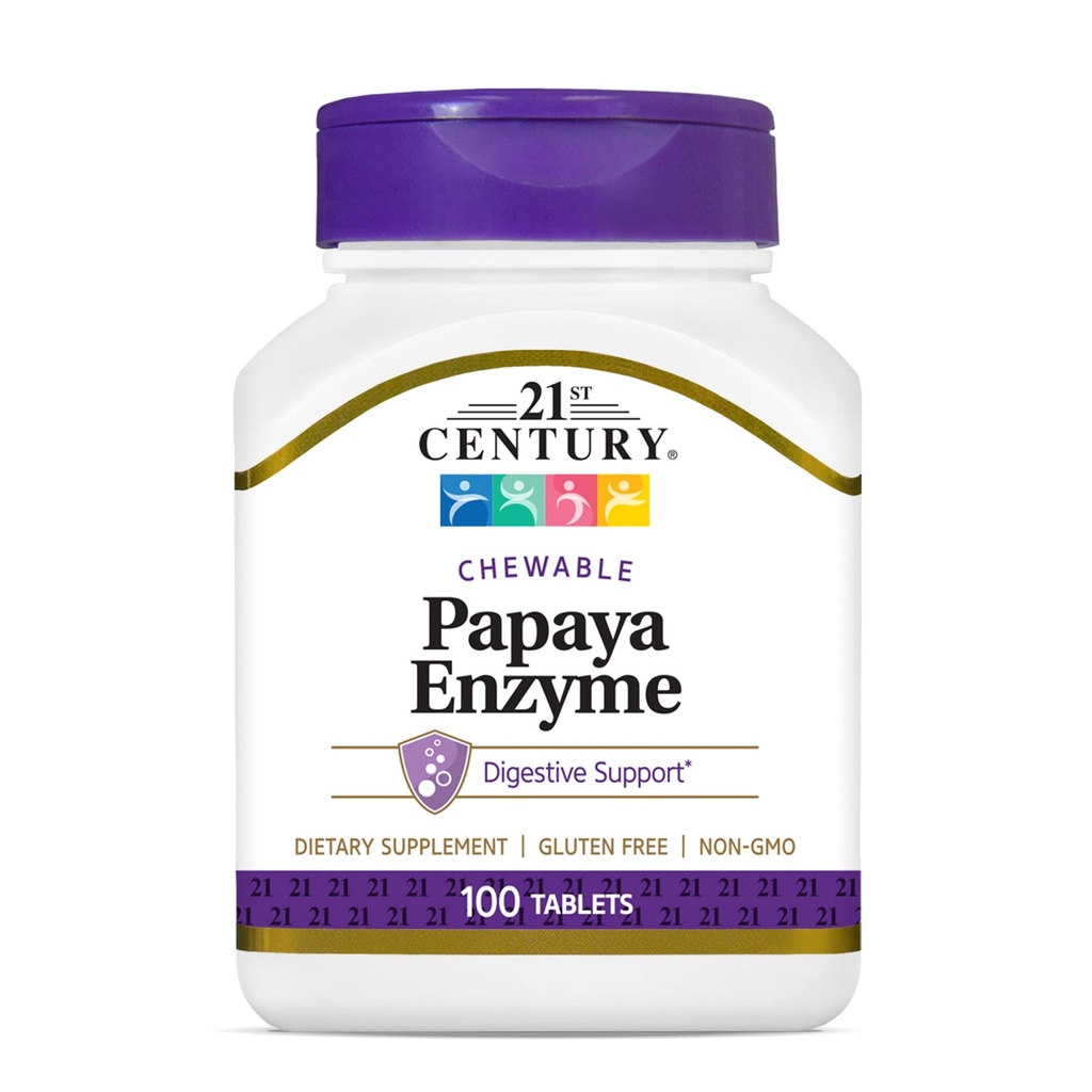 Vitafusion Fiber Well Sugar Fiber, 90 Conde y 21th Century Papaya Enzyme Chewable Tablets, Tropical, 100 Conde