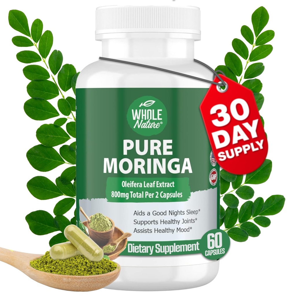 Moringa Capsules, 800 mg Orgánica Moringa Oleifera hojas Powder Superfood Greens Pure Moringa Pills es un aumento de energía vegano, no GMO y mantener un suplemento saludable