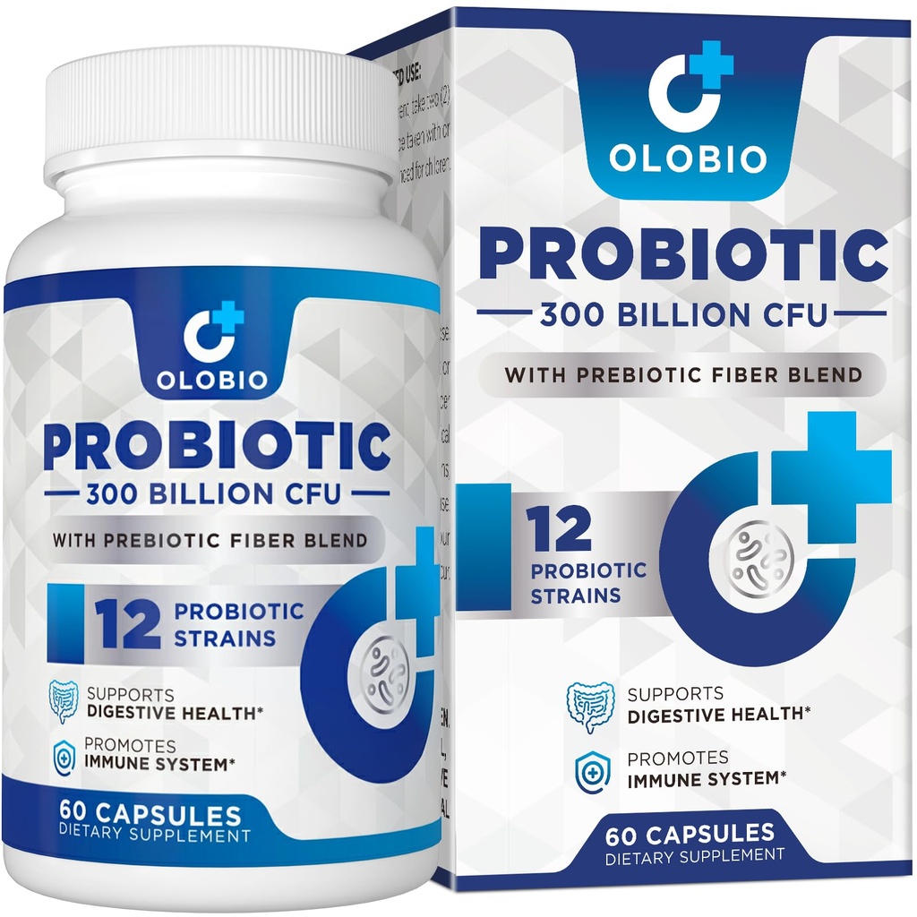 300 Billones CFU Probiótico, 12 Estrechos con 3 Prebióticos Orgánicos, Probióticos para Mujeres y Hombres, Suplemento Diario para Salud Digestiva, Inmune, Gut &amp; Bloating, Estable, Vegan, 60 Condes