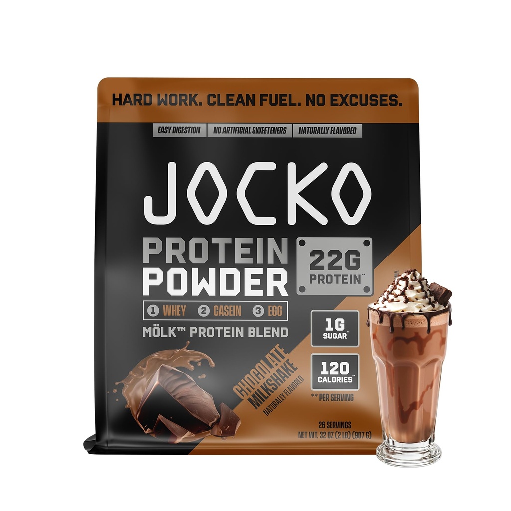 Jocko Fuel Mölk Whey Protein Powder 22g Protein - Low Sugar Monk Fruit Blend - Muscle Recovery &amp; Growth, Packaging May Vary (26 Servings, Chocolate Milkshake)