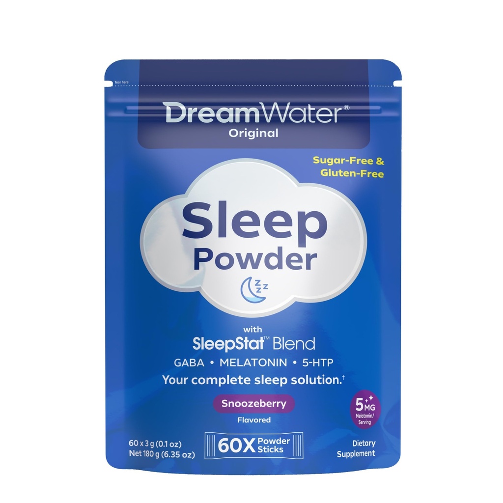 Dream Water Sleep Aid, Powder; GABA, MELATONIN, 5-HTP, Snoozeberry, 60 Cuenta