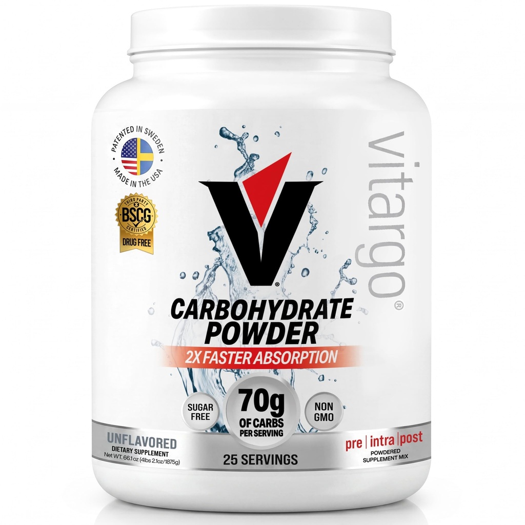 Vitargo Carbohydrate Powder, 2X Faster Absorbing, 4.4 LB Plain, Pre, Intra ' Post, Sugar-Free Complex Carb Powder for Recovery, Endurance &amp; Muscle Gain, Made in USA