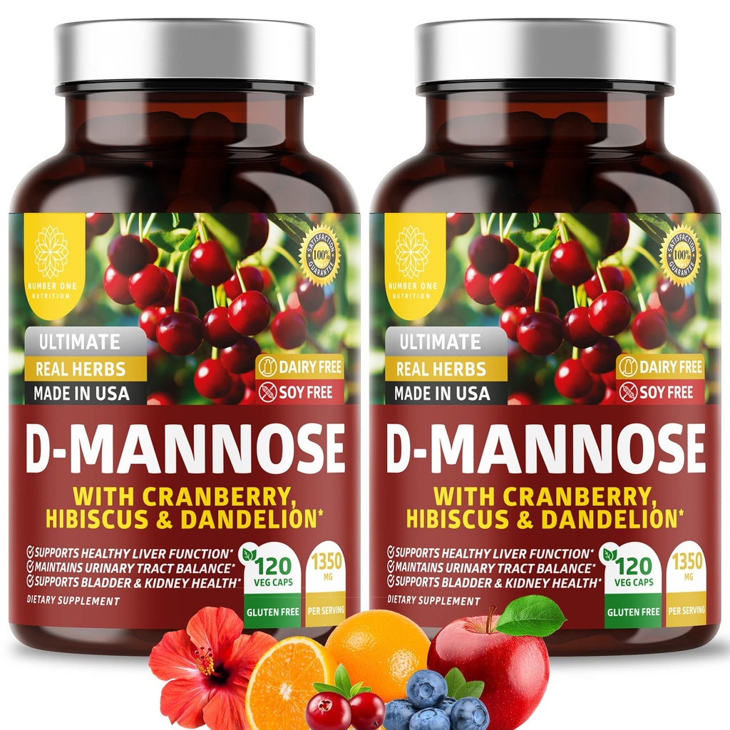Número 1 Nutrición Premium D Mannose Suplemento para Mujeres y Hombres [Max Strength, 1350MG] Natural D-Mannose with Cranberry, Hibiscus and Dandelion for Urinary Tract Health, 240 Conde