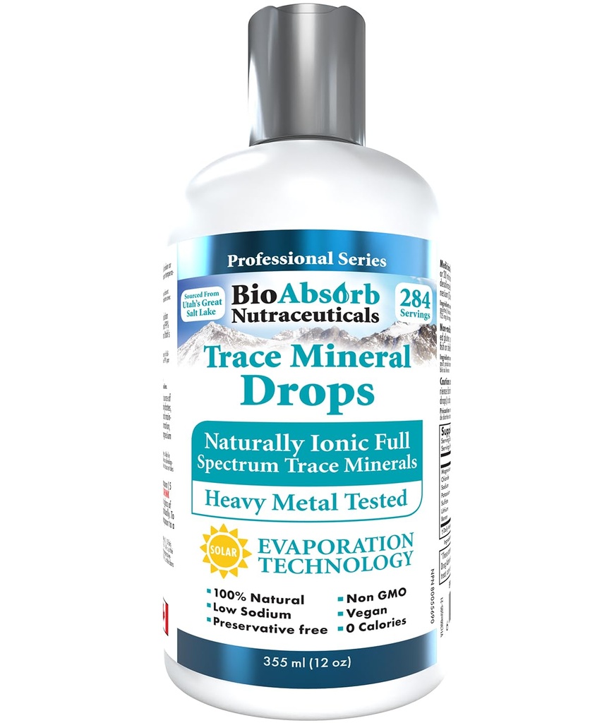 Bio Absorb Trace Mineral Drops. Heavy Metal Tested. 284 Servings of Organic Trace Minerals from Concentrated Utah's GSL Sea Water. 125mg de Ionic Magnesium (12 oz)