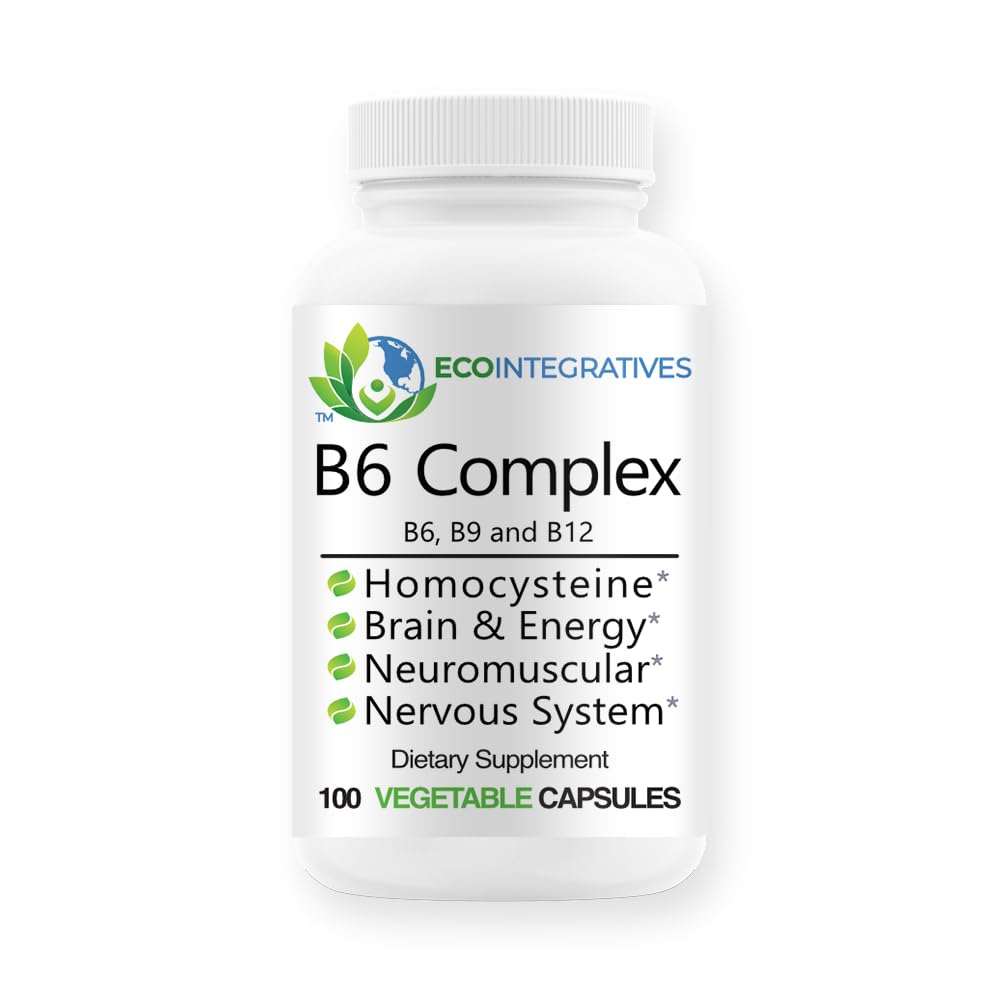 B6 Complejo Vegan Vitamina B6, B9 Folate, B12 Metilcobalamina Apoyo Cardiovascular, Neuromuscular, Nervous System, Homocysteine, Energy, Blood Cell & Bone Health 100 Caps