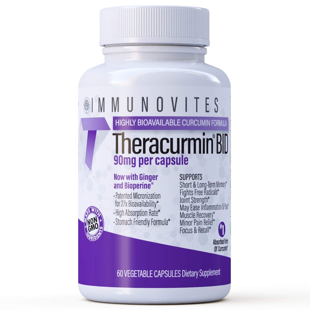 IMMUNOVITES Theracurmin BID 300mg (Nano Curcumin 90mg per Cap.) [[600mg per Serving]]]] - Ahora w/Ginger " Bioperine (60ct Bottle)