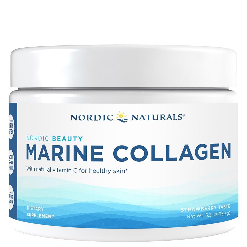 Nordic Naturals Nordic Beauty Marine Collagen Powder, Strawberry - 5.29 Ounces - Collagen Powder Suplemento para la piel sana, las articulaciones y los huesos, Vitamina C para soporte antioxidante - 30 Servimientos