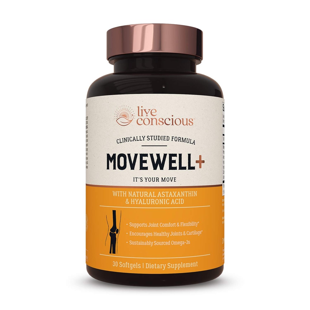 Live Conscious Joint Health Supplement - MoveWell Plus Antártico Krill Oil, Natural Astaxanthin and Hyaluronic Acid ← Outperforms Glucosamine