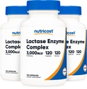 Complejo Nutricost Lactase Enzyme 3000 FCC ALU, 120 Veggie Capsules - Non-GMO, Gluten Free, 120 Servings (3 Bottles)