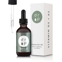 Vitamina D3 + K2 gotas con 1000 UI de D3 con base vegetal y 45 mcg de K2, 2 oz Suplemento líquido para la fuerza ósea, mejorada humedad - sin conservadores artificiales, des saboreado, con aceite de MCT de coco