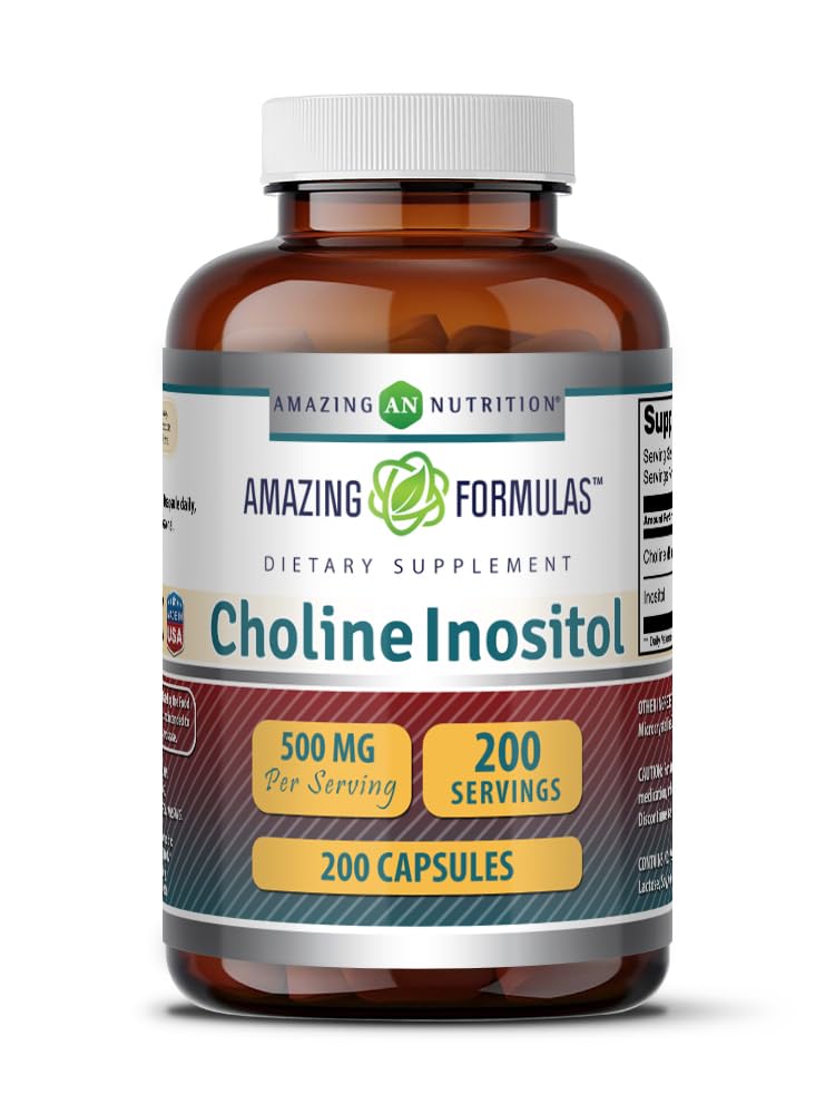 Amazing Formulas Choline &amp; Inositol Supplement TEN 500 Mg Por Serving TENS ANTE LAS Cápsulas ANTERIGEN GRATUITO Gluten-Free TEN Made in USA (1 Pack, 200 Cuenta)