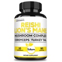 Satoomi Reishi Suplemento Complejo 5000Mg - 10in1 Combinado con Lions Mane, Cordyceps Sinensis, Chaga Mushroom &amp; Otros - 90 cápsulas para 3 meses