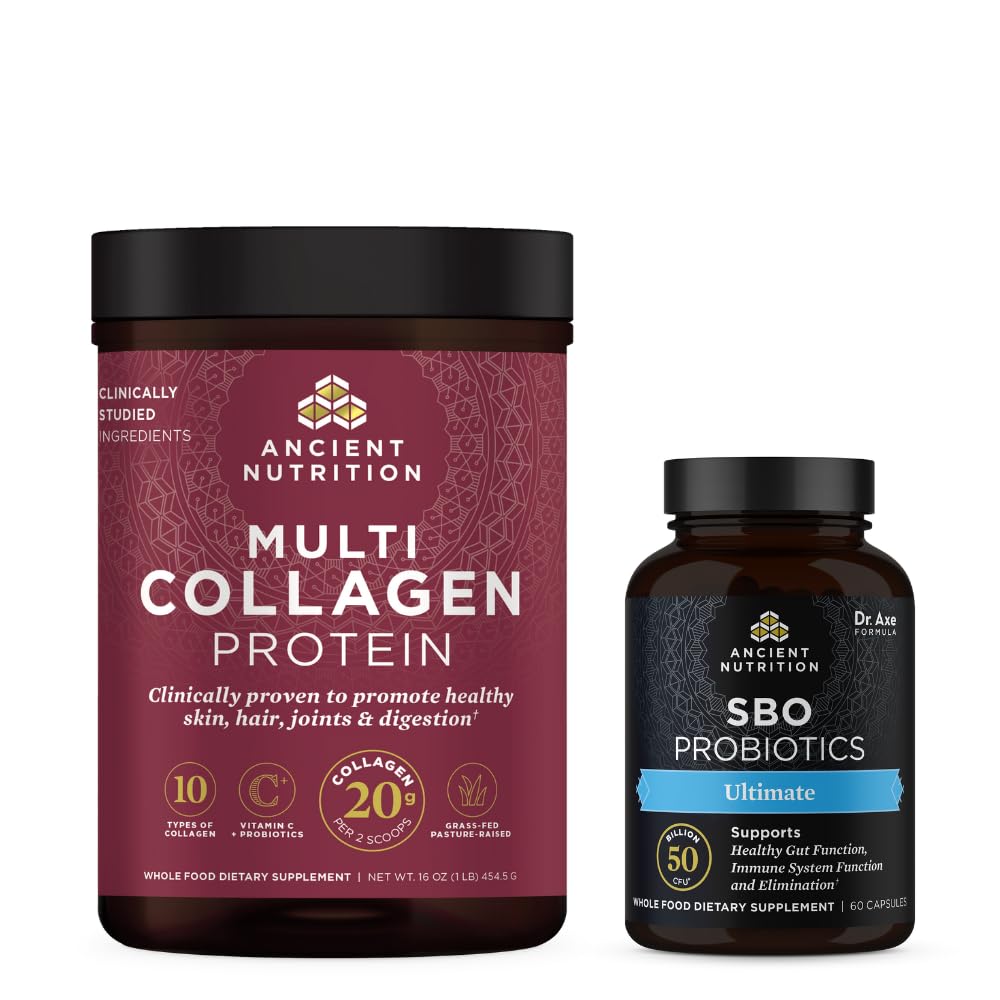 Nutrición antigua SBO Ultimate Probiotics Capsules, 60 Conde + Multi Collagen Protein Powder, Desarrollado, 45 Servimientos